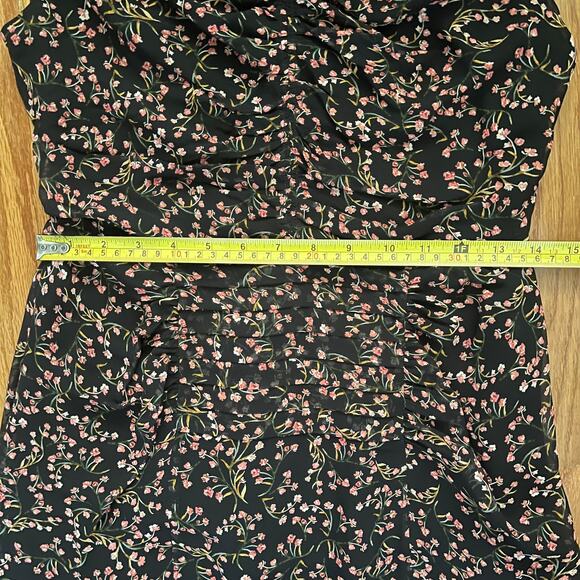 Nicholas Floral Print Silk Midi Dress Womens 4 Black Sleeveless Splits Cocktail - Picture 10 of 12